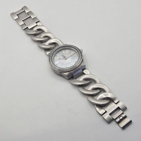 Premier Designs Womens MOP Watch Bold Chunky Chain Curb Link Bracelet RUNS EUC - Picture 4 of 10